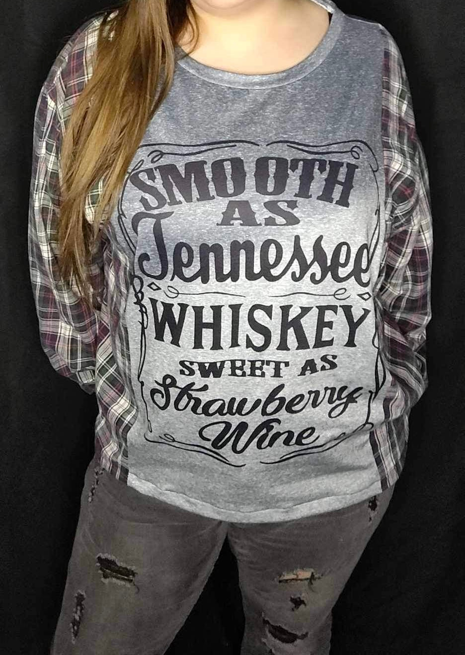 Large Shirt with plaid sleeves Tennessee Whiskey