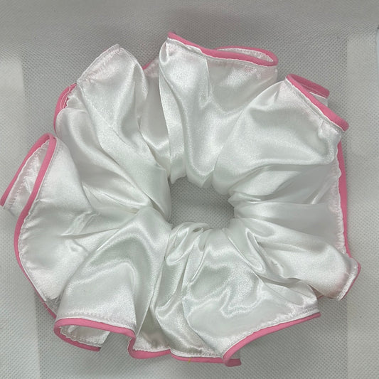 2X White with Pink Trim Scrunchie