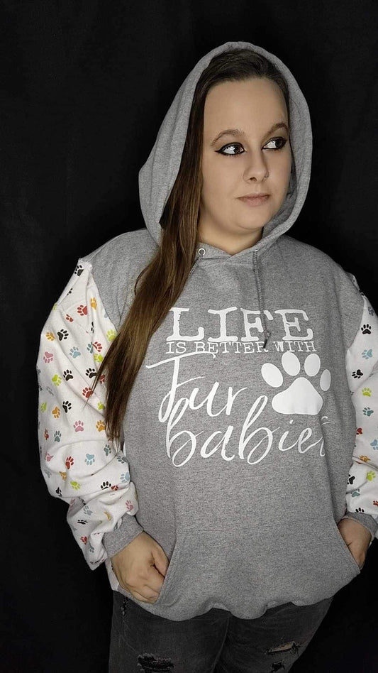 Large Hoodie with Flannel Paw Sleeves Fur Babies